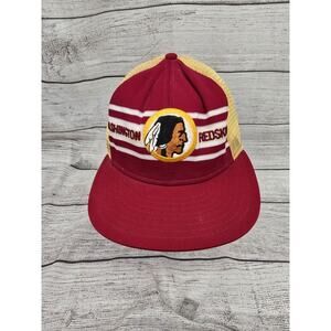 AJD Lucky Stripe Washington Redskins Commanders Mesh Snapback Hat 1980's